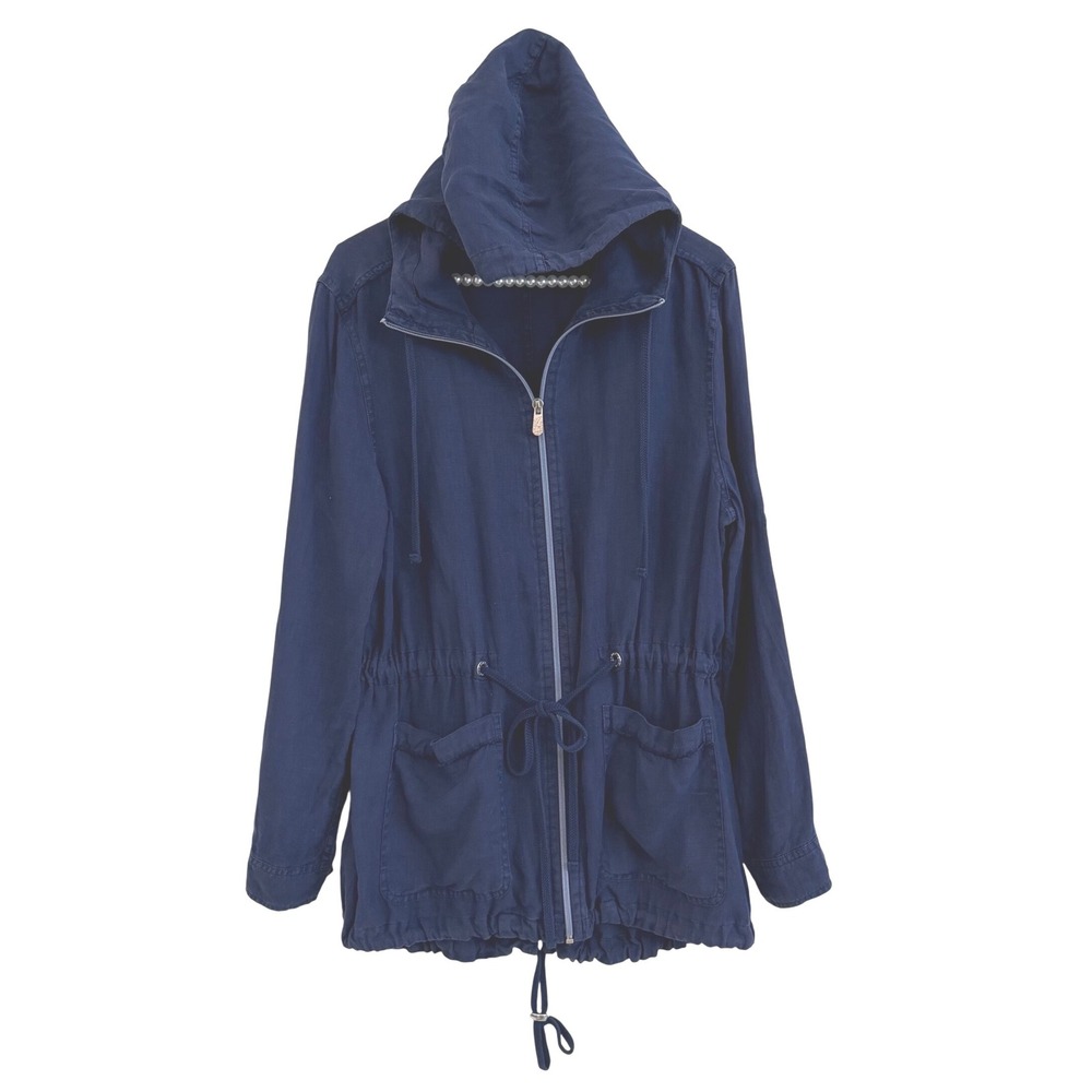Tommy Bahama Two Palms Linen Hooded Jacket S Navy Blue Drawstring Utility Anorak